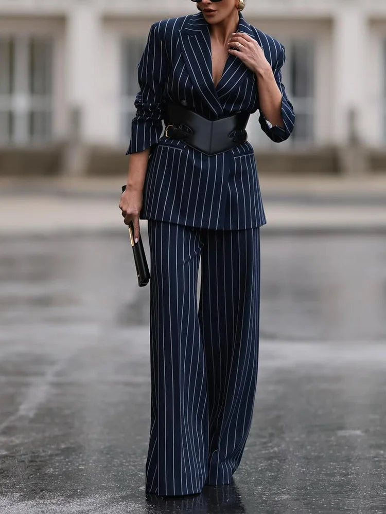 Lynda - Striped Blazer & High Waist Pants Set