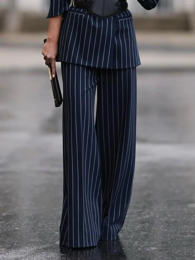 Lynda - Striped Blazer & High Waist Pants Set