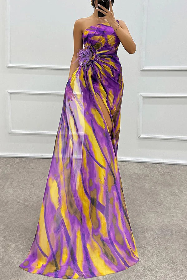 Grace - Off-Shoulder Slit Printed Maxi Dress