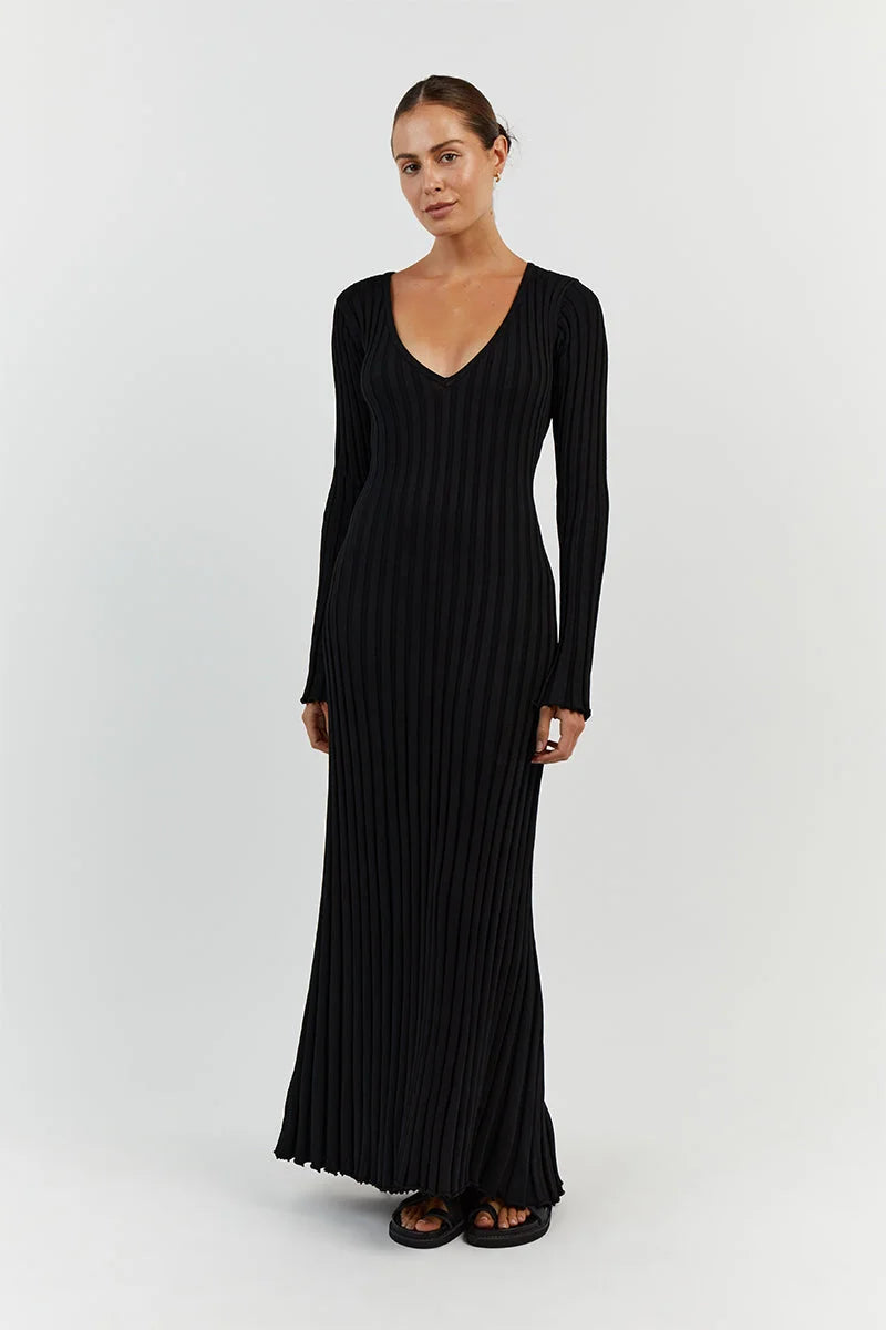 Ashby - V-Neck Sleeved Knit Midi Dress