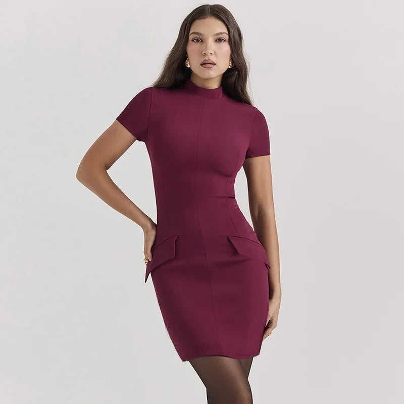 Manon - Short Sleeve Turtle Neck Bodycon Dress