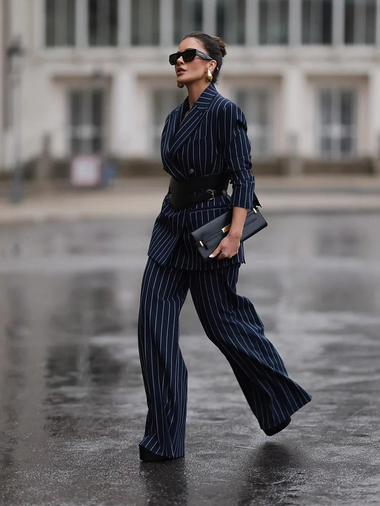 Lynda - Striped Blazer & High Waist Pants Set