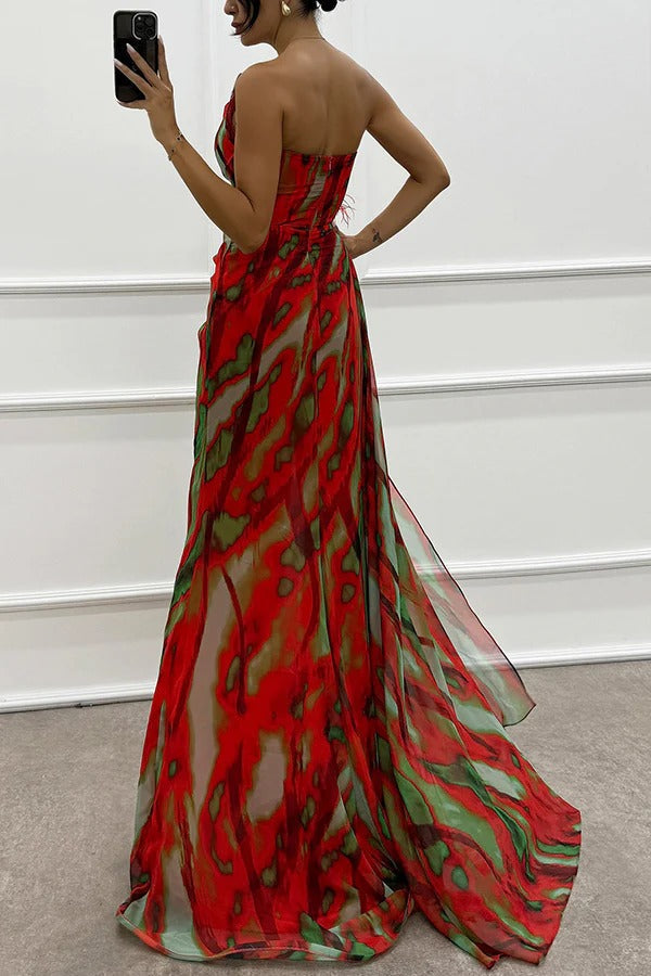 Grace - Off-Shoulder Slit Printed Maxi Dress