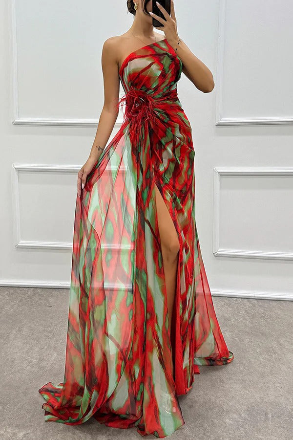 Grace - Off-Shoulder Slit Printed Maxi Dress