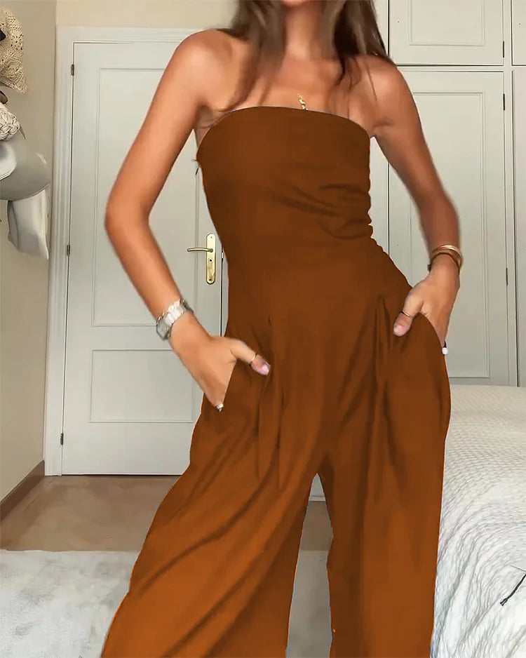 Clara - Strapless Solid Color Jumpsuit