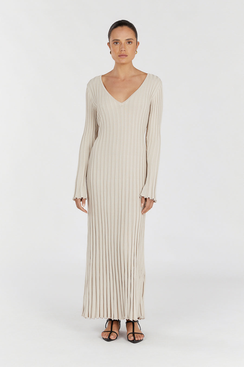 Ashby - V-Neck Sleeved Knit Midi Dress