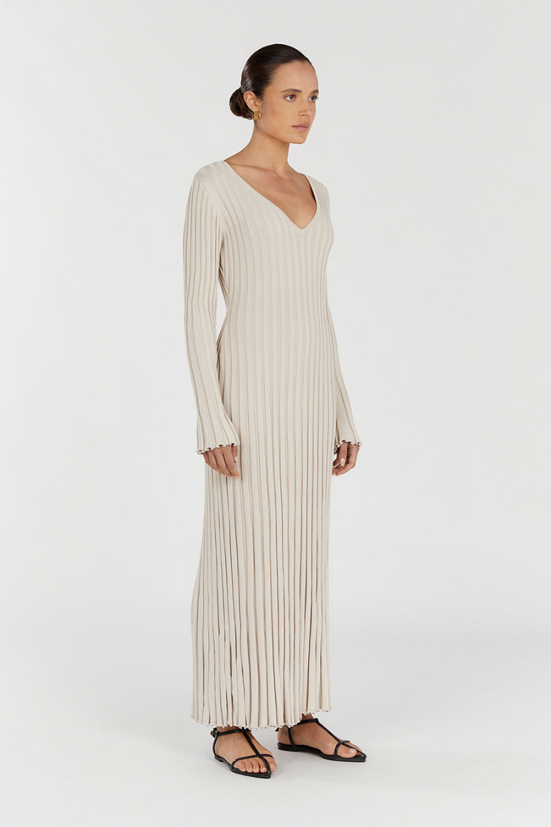 Ashby - V-Neck Sleeved Knit Midi Dress