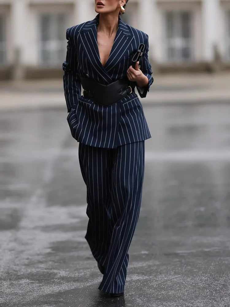 Lynda - Striped Blazer & High Waist Pants Set