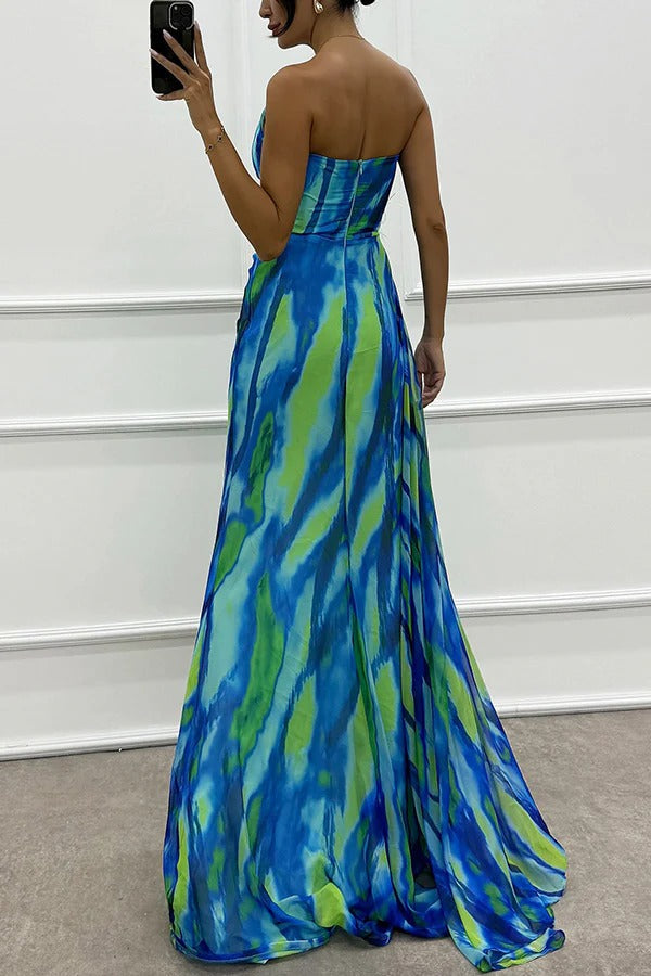 Grace - Off-Shoulder Slit Printed Maxi Dress